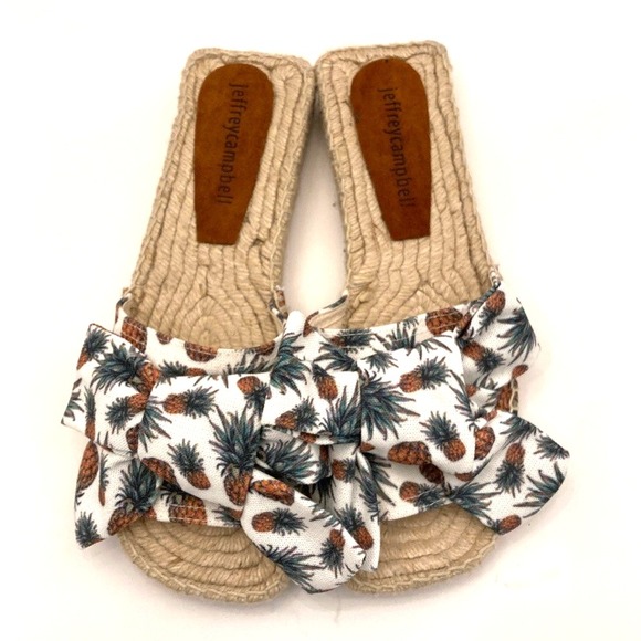 Jeffrey Campbell Shoes - Jeffrey Campbell Estela‎ Pineapple Espadrille Slides Womens 8 NWOT Bow Fabric